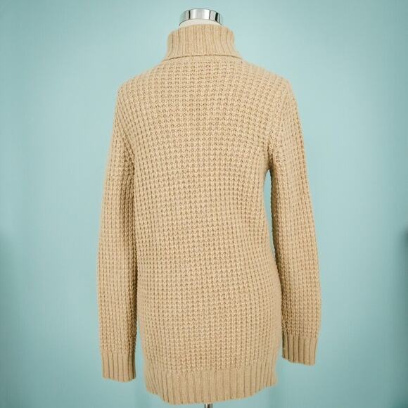 J. McLaughlin Size Medium M Beige Turleneck Waffle Knit Wool Cashmere Sweater - Picture 3 of 7